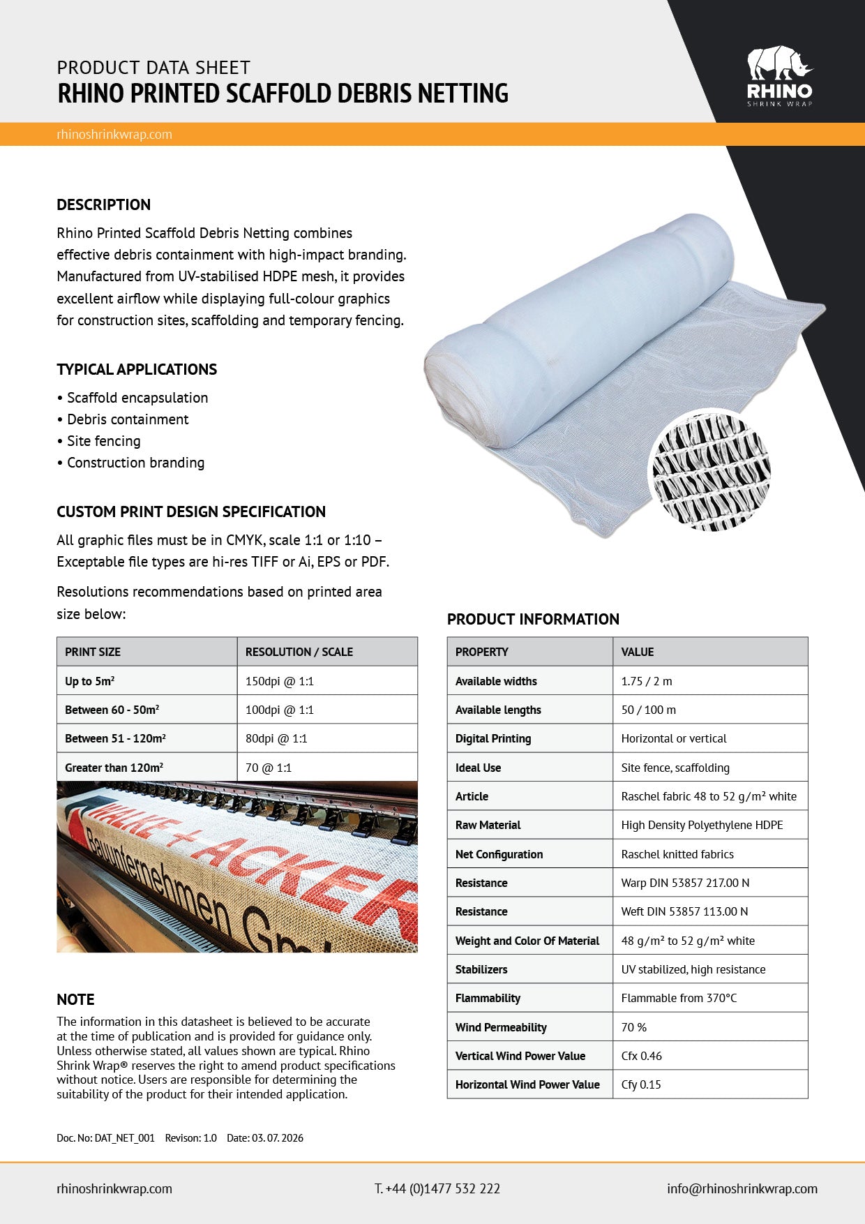 Custom Printed Debris Netting - 1.75m x 50m