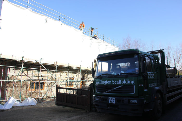 Temporary Scaffold Roof and Side Sheeting at Orchard Farm, Knapp, Somerset