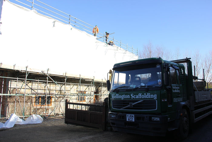 Temporary Scaffold Roof and Side Sheeting at Orchard Farm, Knapp, Somerset