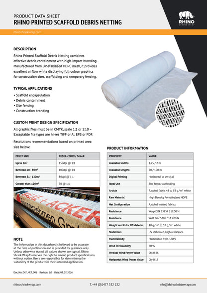 Custom Printed Debris Netting - 1.75m x 100m