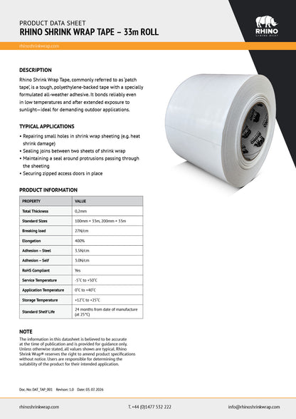 Datasheet for Rhino Shrink Wrap Tape - 33m long roll