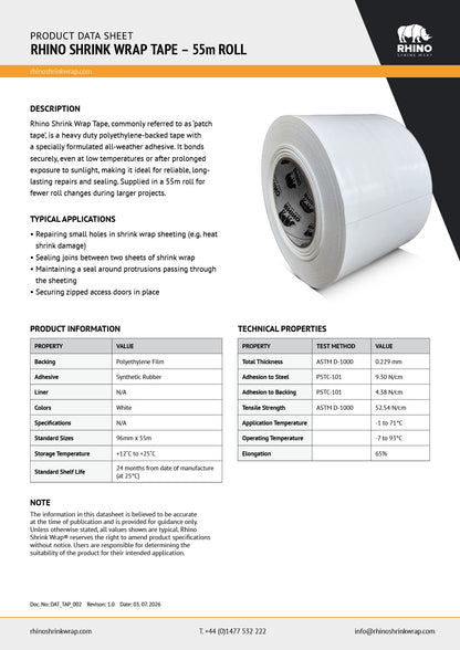 Datasheet for Rhino Shrink Wrap Tape - 55m long
