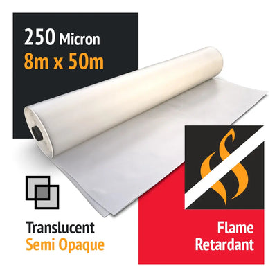 Flame Retardant Shrink Wrap 250 micron 8m x 50m - Construction & Industrial
