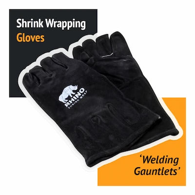 Black welding gauntlets with a brand logo on a white background