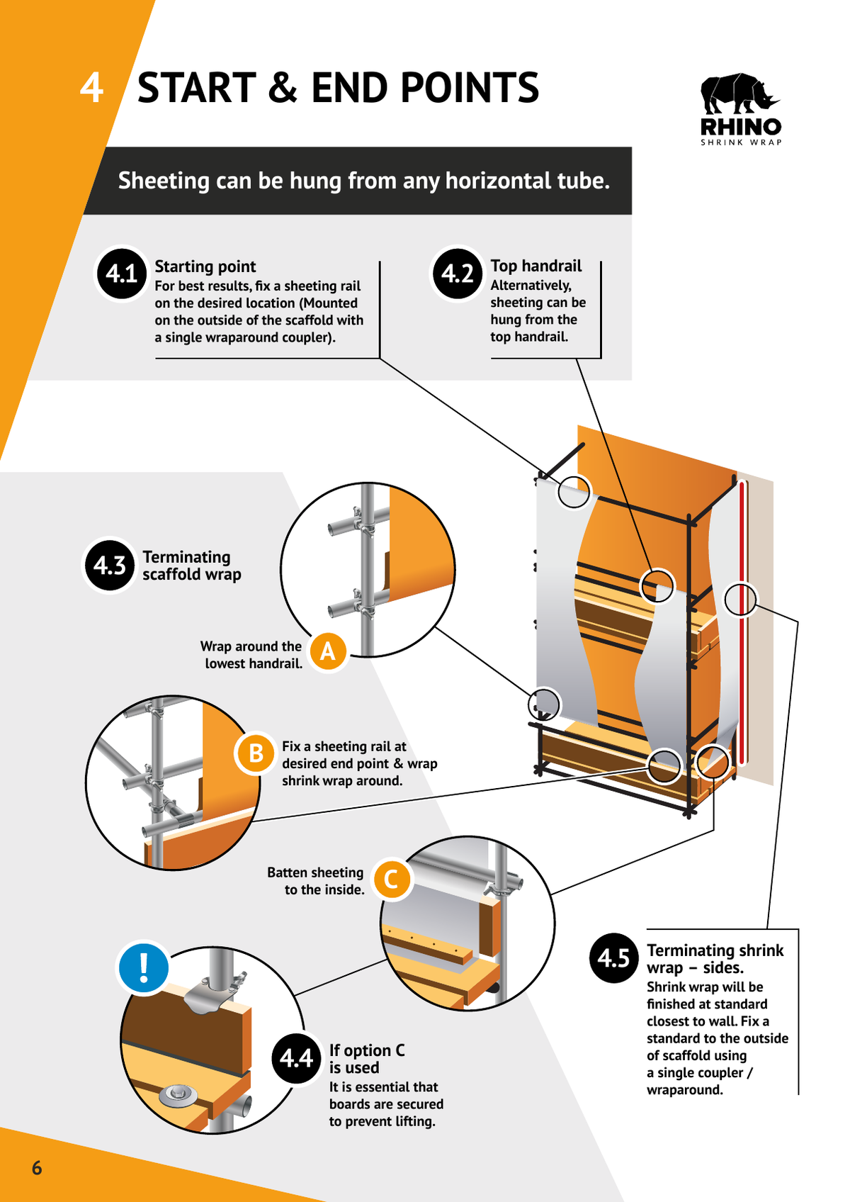 Scaffold sheeting start and end point options
