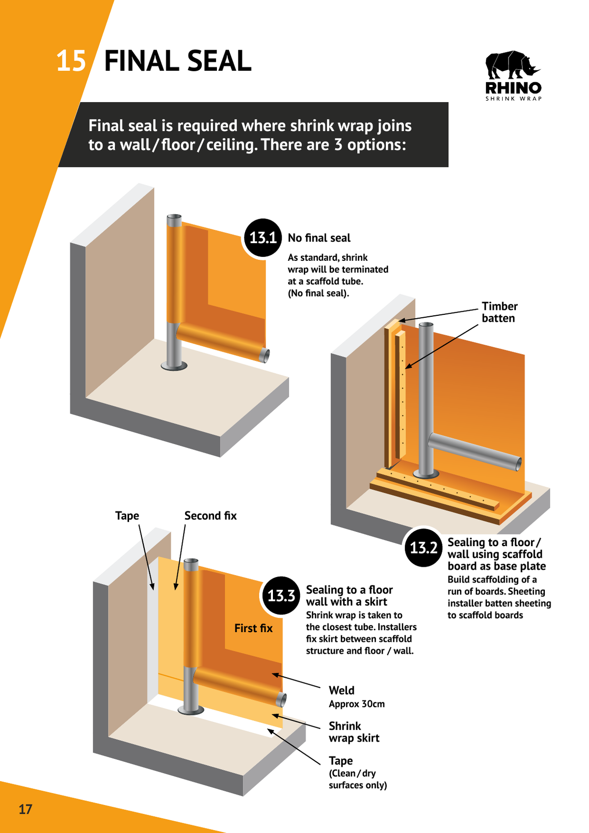 Final seal options for scaffold shrink wrap containment