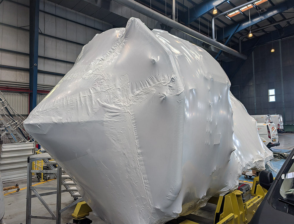 Aircraft engine shrink wrapped with Rhino Shrink Wrap 4m film