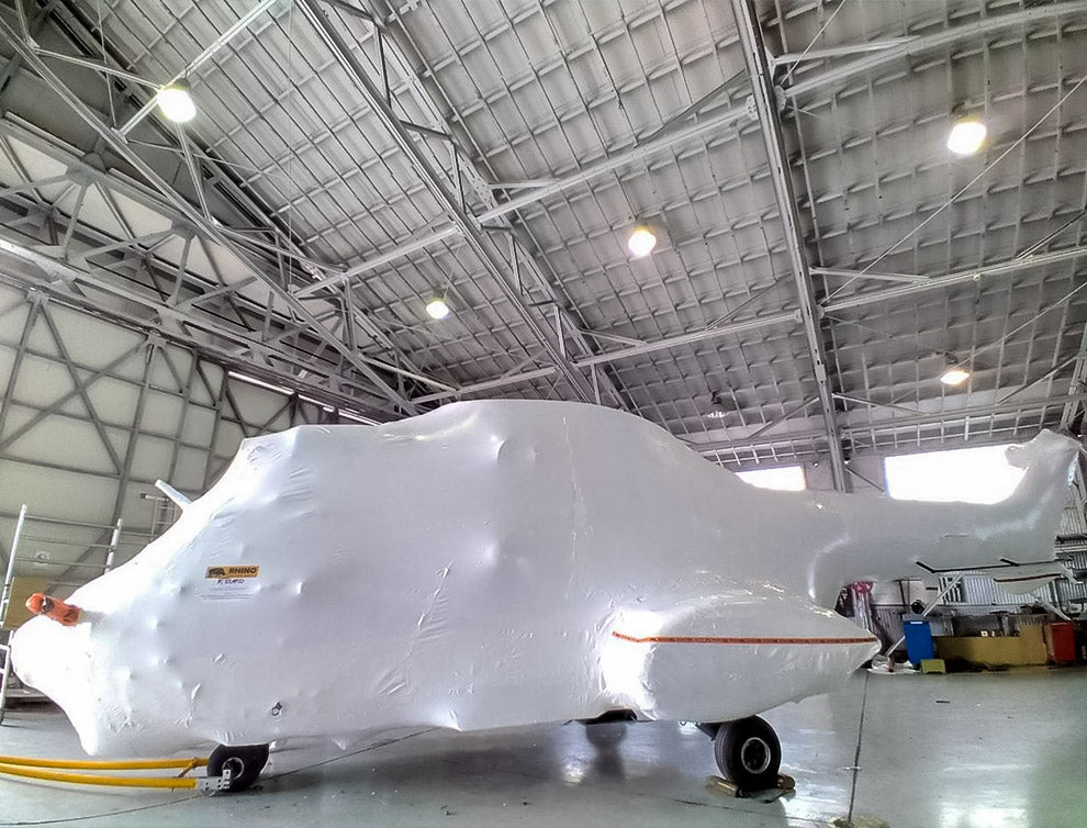 Helicopter shrink wrapped with Rhino Shrink Wrap 5m 250 micron film