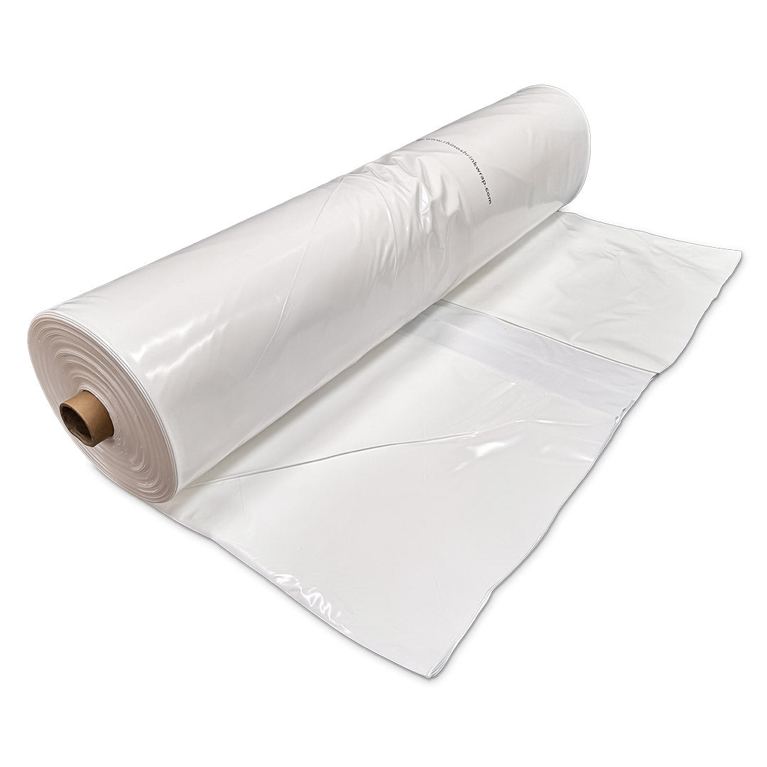 Rhino 200 micron shrink wrap film roll 12m x 50m partially unrolled
