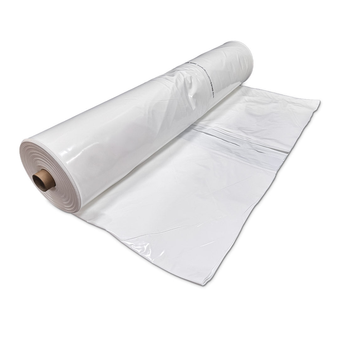 Rhino 250 micron shrink wrap film roll 14m x 50m partially unrolled