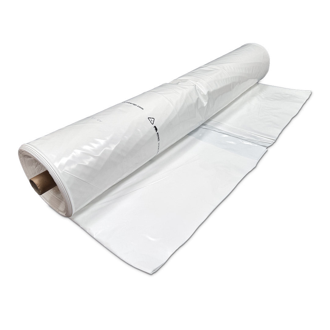 Rhino 250 micron shrink wrap film roll 16m x 50m partially unrolled