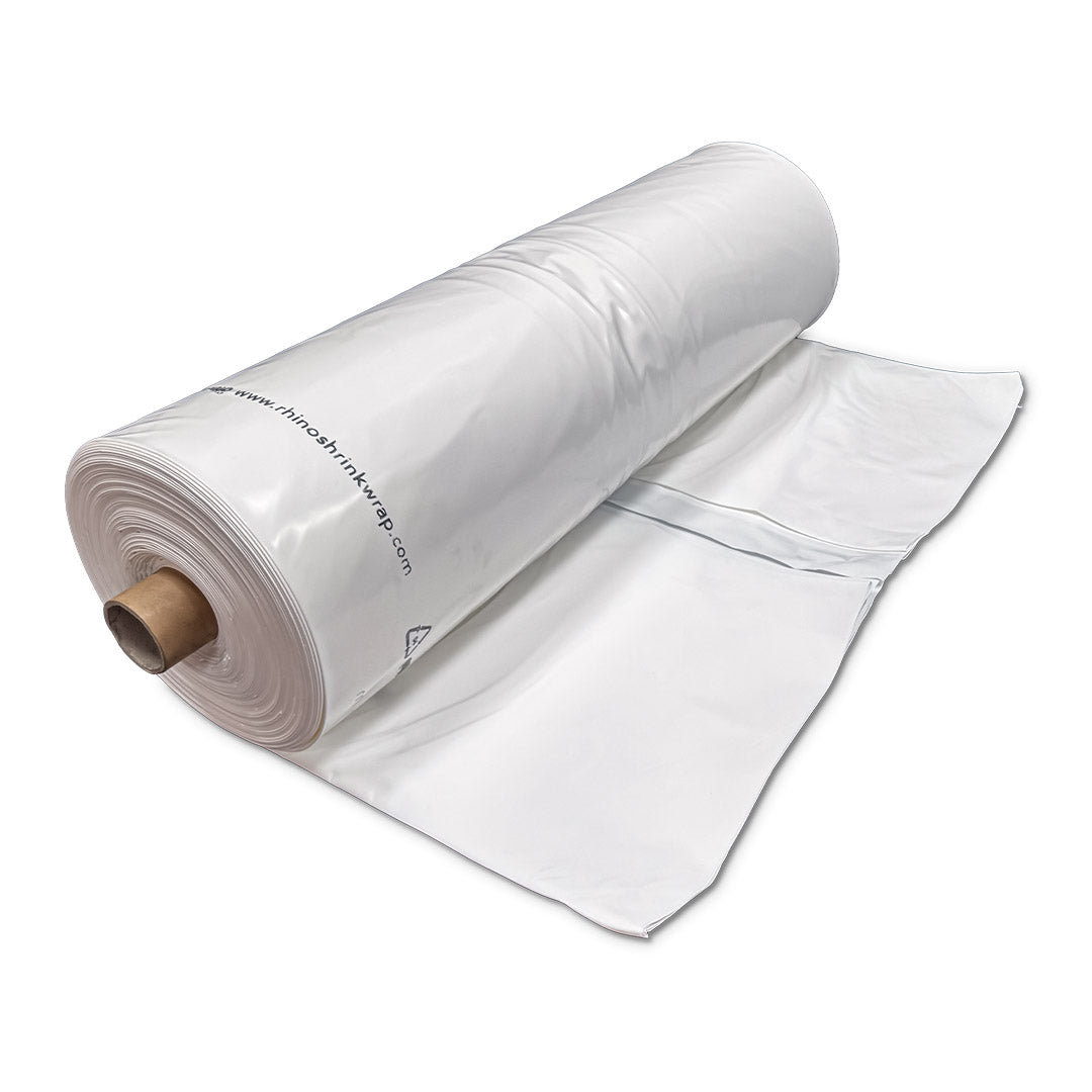 Rhino 250 micron shrink wrap film roll 9m x 50m partially unrolled