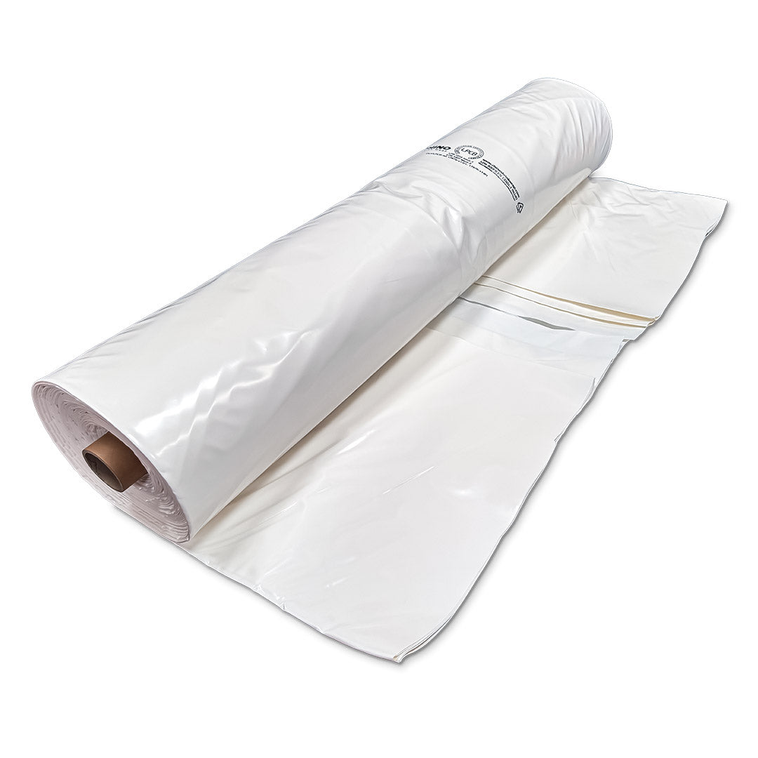 Rhino 300 micron shrink wrap film roll 12m x 25m partially unrolled