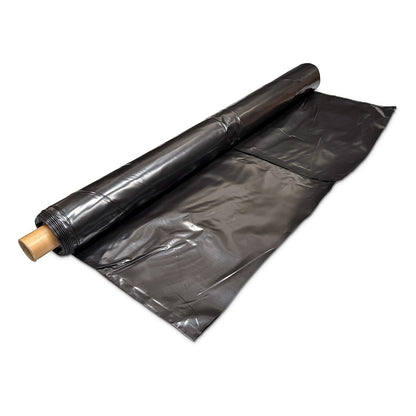 Rhino 300 micron shrink wrap film roll 7m x 15m black partially unrolled