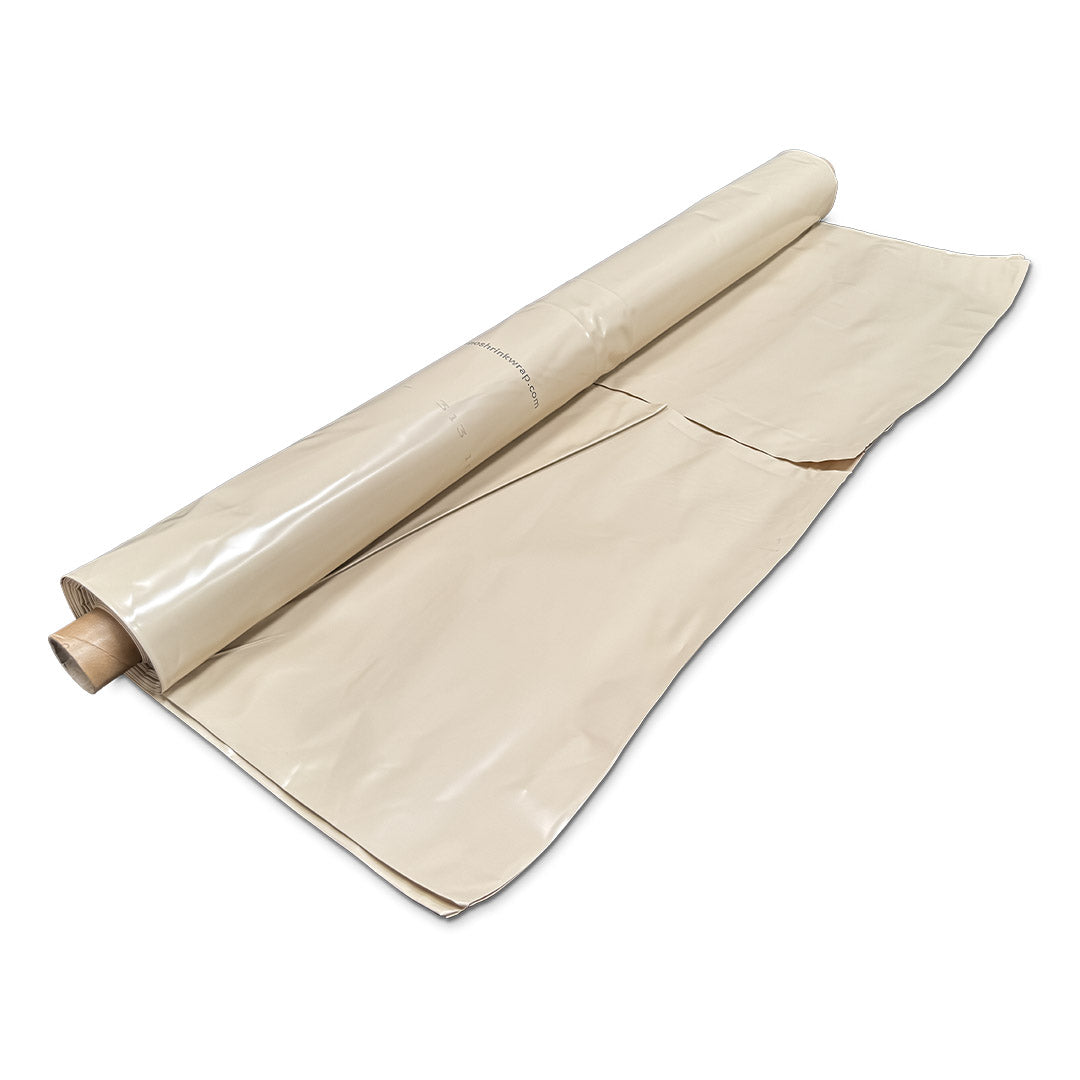 Rhino 300 micron shrink wrap film roll 7m x 15m stone partially unrolled