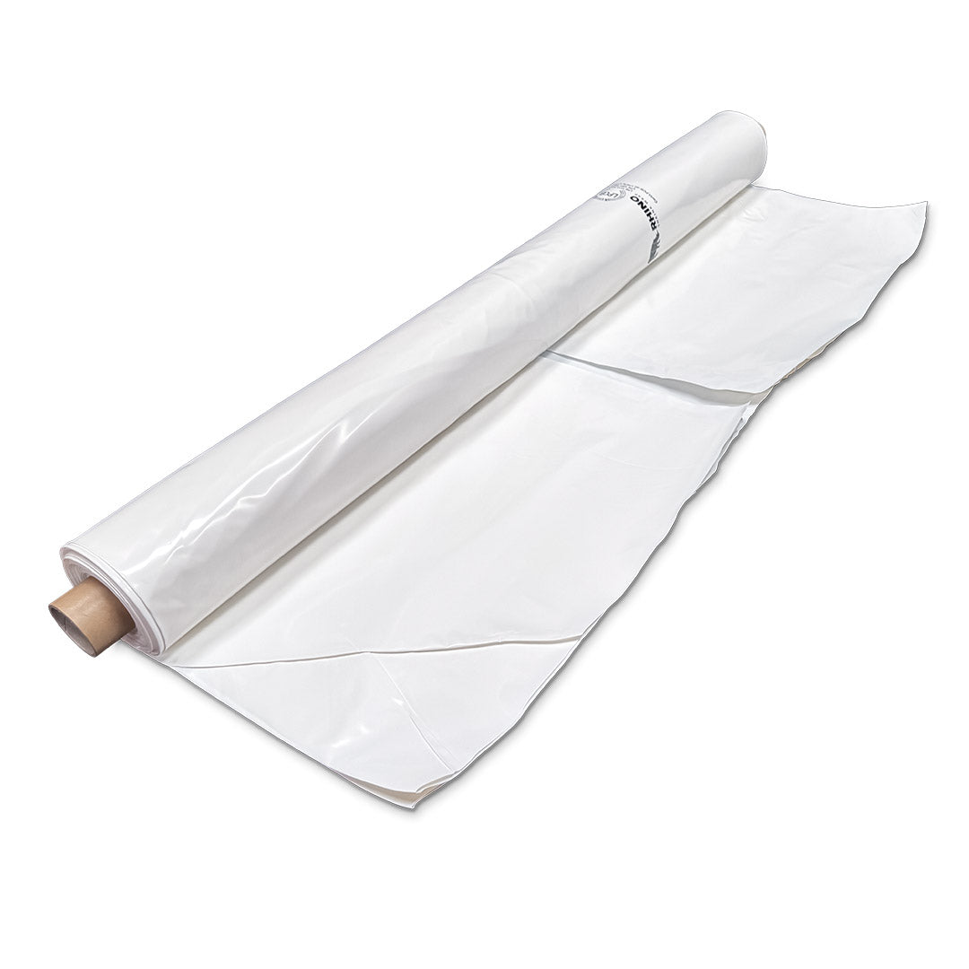 Rhino 300 micron shrink wrap film roll 7m x 15m partially unrolled
