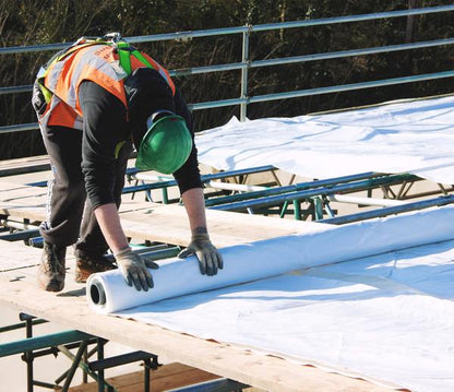 Scaffold Shrink Wrap Being Installed On a Temporary Roof